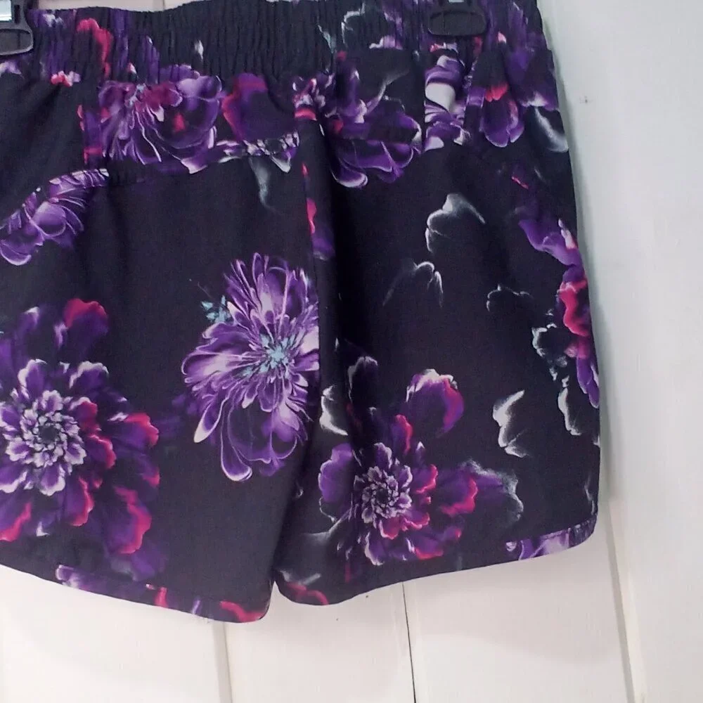 Avia Shorts Women XS 0-2 Running Active Athletic Liner Pattern Black Purple